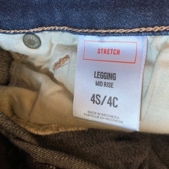 Express Dark Wash Legging Mid Rise Stretch 4s 4c Distressed Hole Blue Skinny - Picture 7 of 11